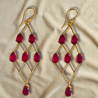 Geometric Red Hanging Earrings