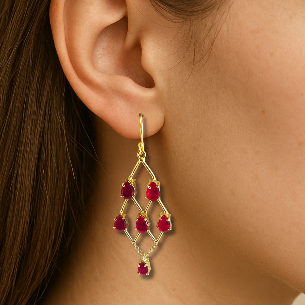 Geometric Red Hanging Earrings