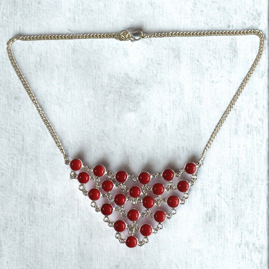 Red Coral Gemstone Silver Plated Necklace