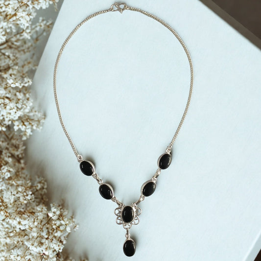 Black Oval Shaped Gemstone Ethnic Necklace