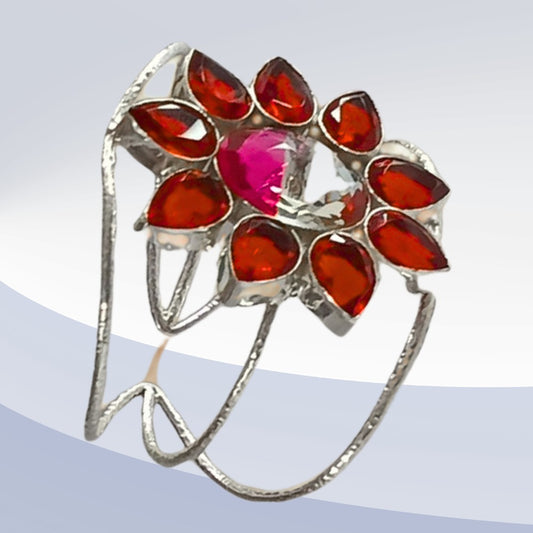 Red Floral Design Silver Plated Adjustible Bracelet