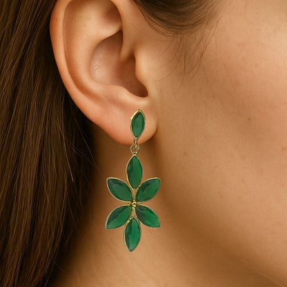 Green Gemstone Floral Earrings