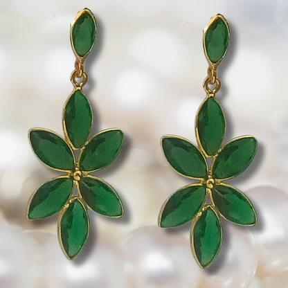 Green Gemstone Floral Earrings