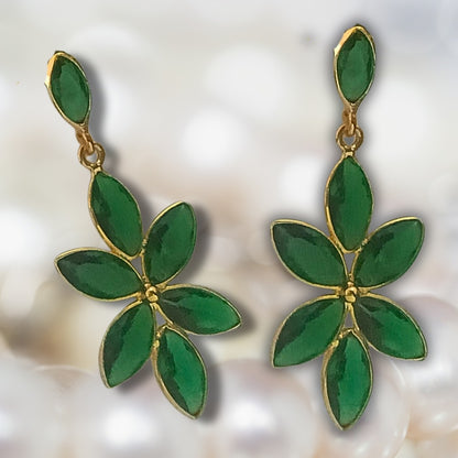 Green Gemstone Floral Earrings