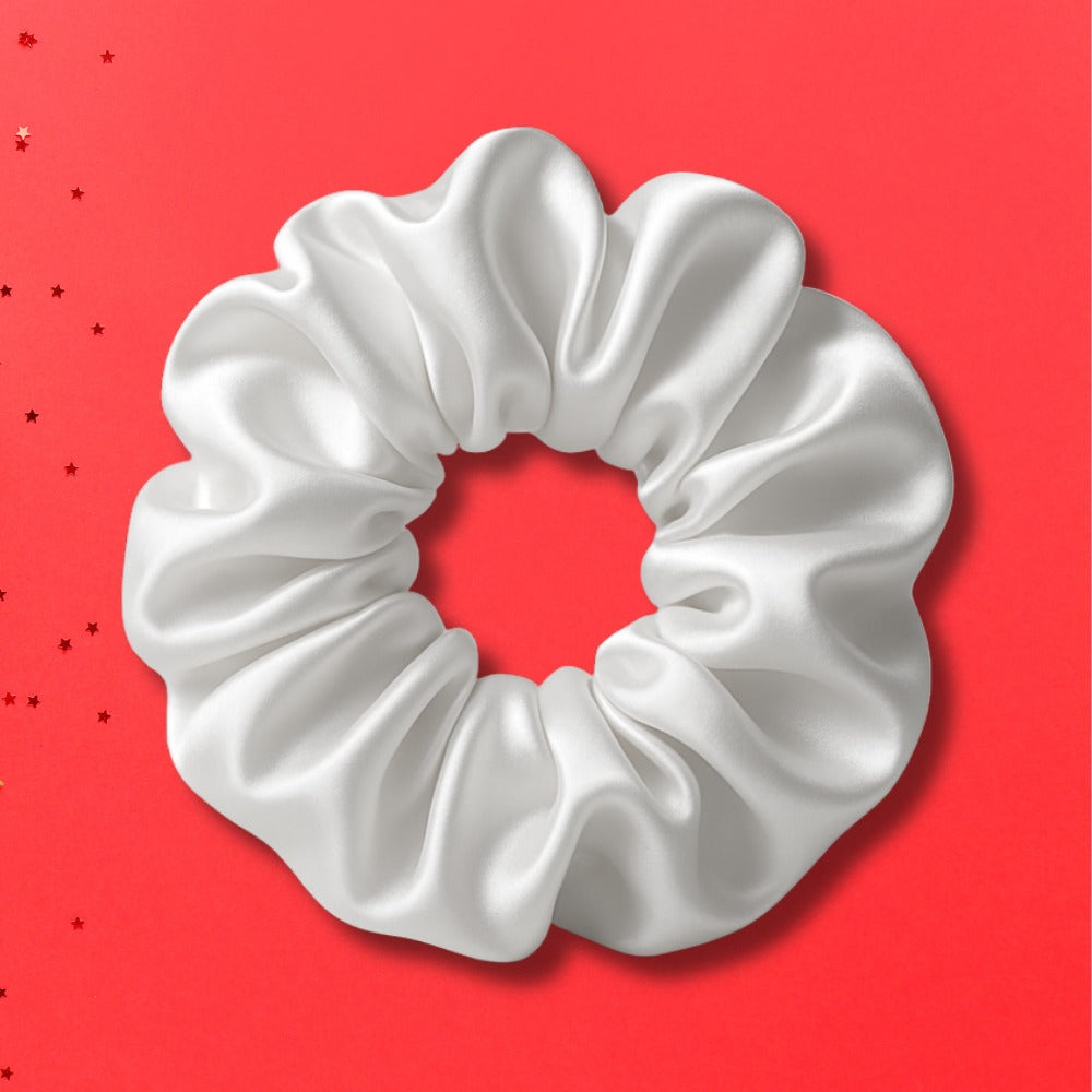 Satin White Fluffy Scrunchies