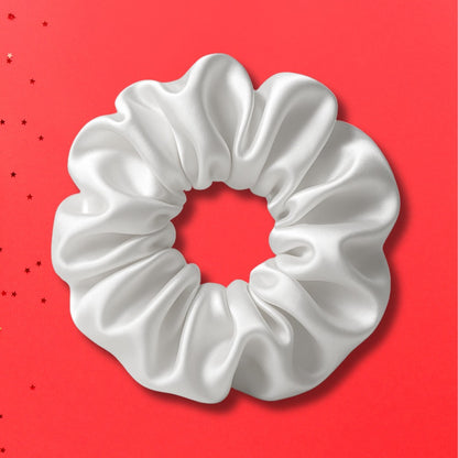 Satin White Fluffy Scrunchies