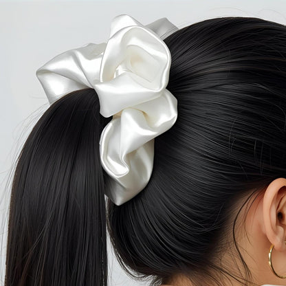 Satin White Fluffy Scrunchies