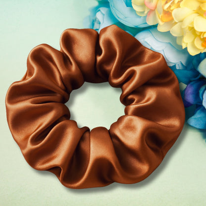 Satin Brown Fluffy Scrunchies
