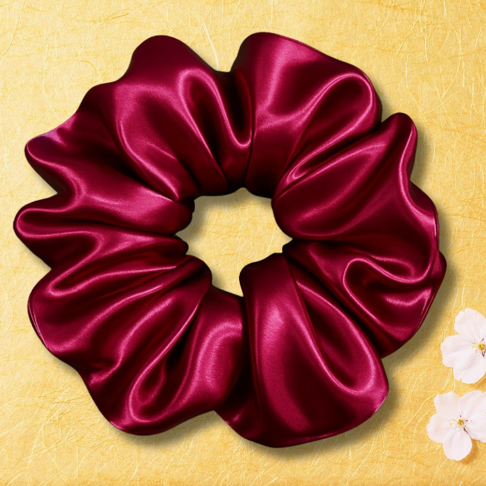 Satin Maroon Fluffy Scrunchies