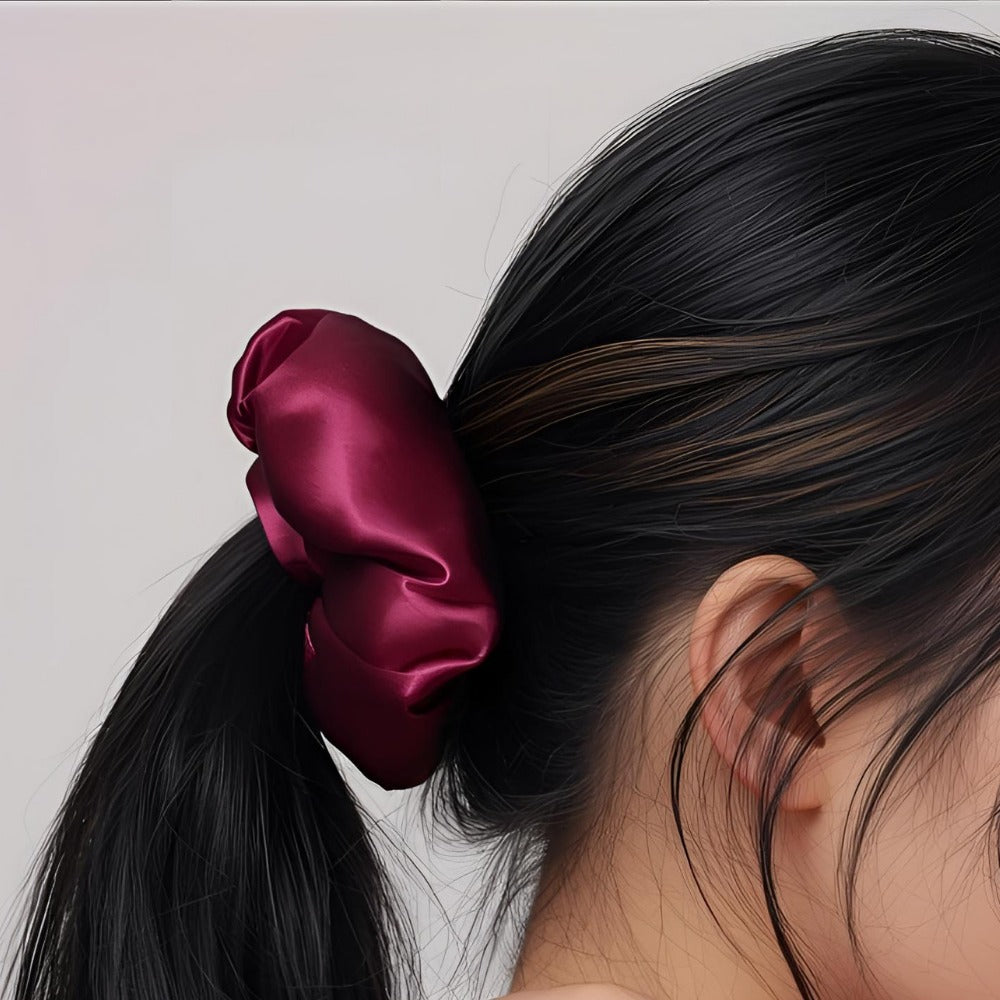 Satin Maroon Fluffy Scrunchies