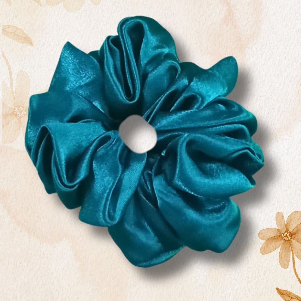 Satin Blue Fluffy Scrunchies