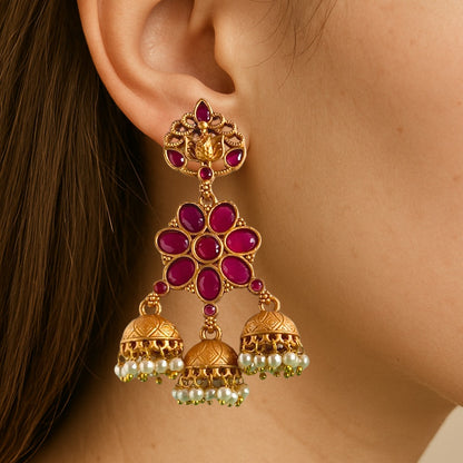 Floral Kundan Jhumka Earrings