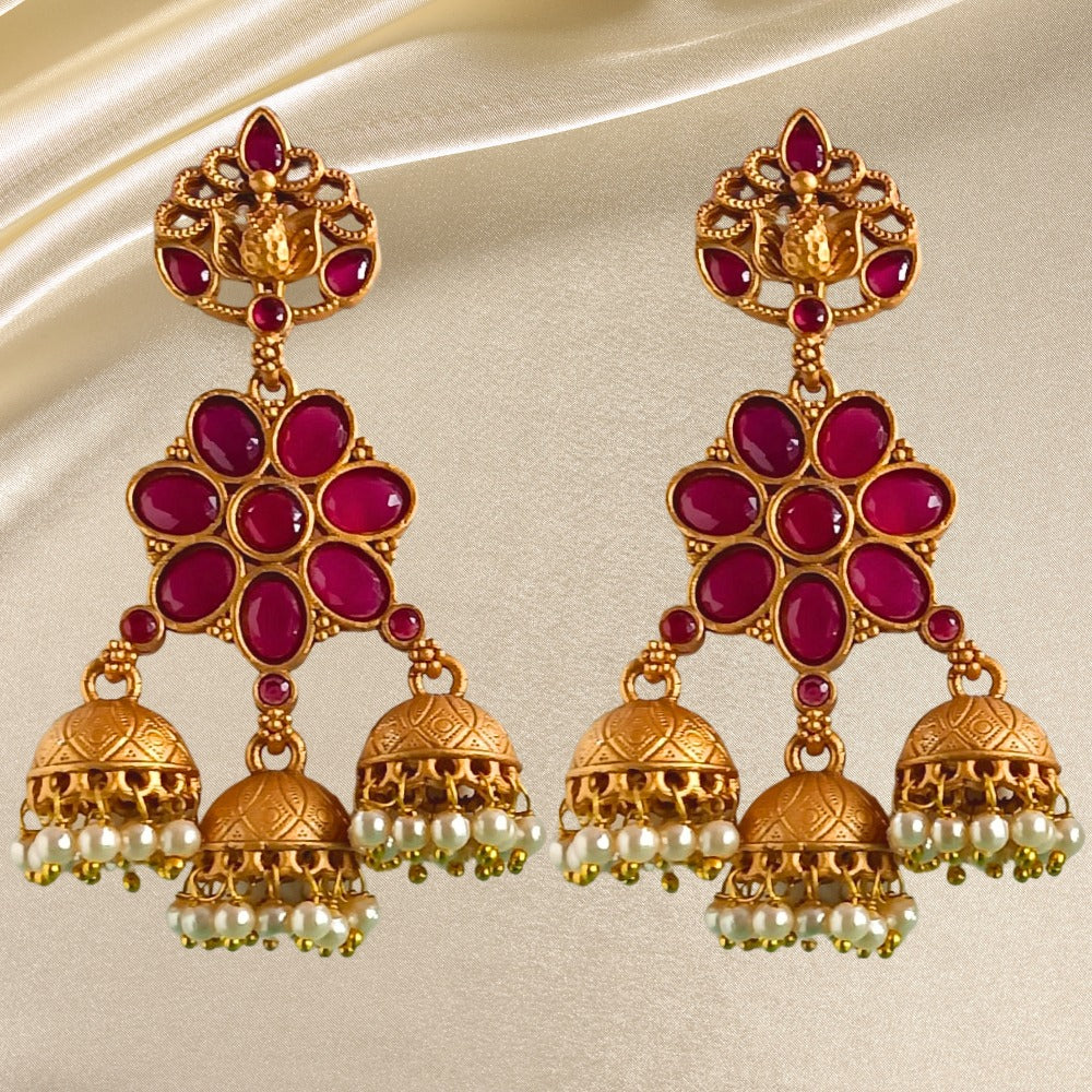 Floral Kundan Jhumka Earrings
