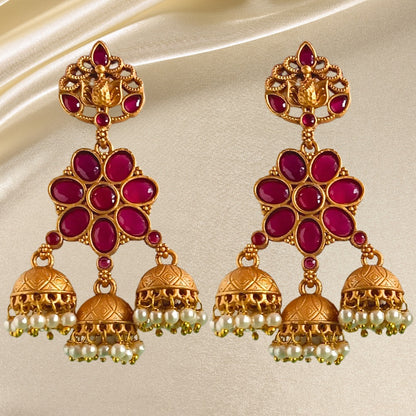Floral Kundan Jhumka Earrings