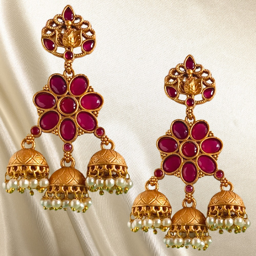 Floral Kundan Jhumka Earrings