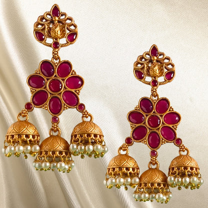 Floral Kundan Jhumka Earrings