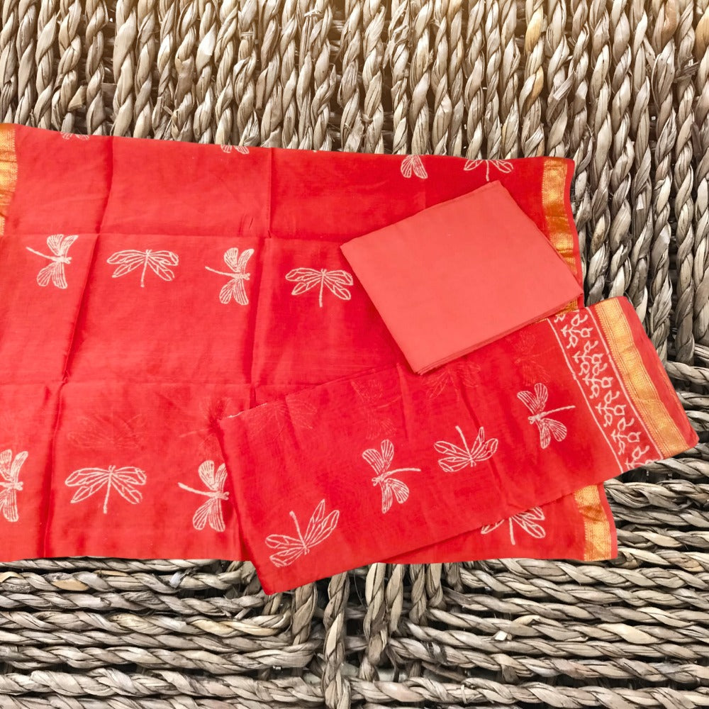 Maheshwari Silk Suit Set Red