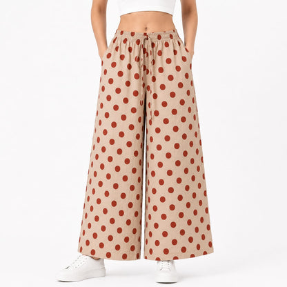 Beige Cotton Polka Dot Printed Palazzo Pant ( Free Size)