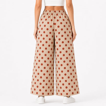 Beige Cotton Polka Dot Printed Palazzo Pant ( Free Size)