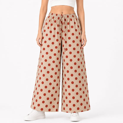 Beige Cotton Polka Dot Printed Palazzo Pant ( Free Size)