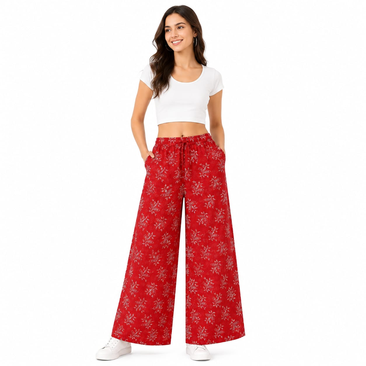 Pink Cotton Printed Palazzo Pant ( Free Size)