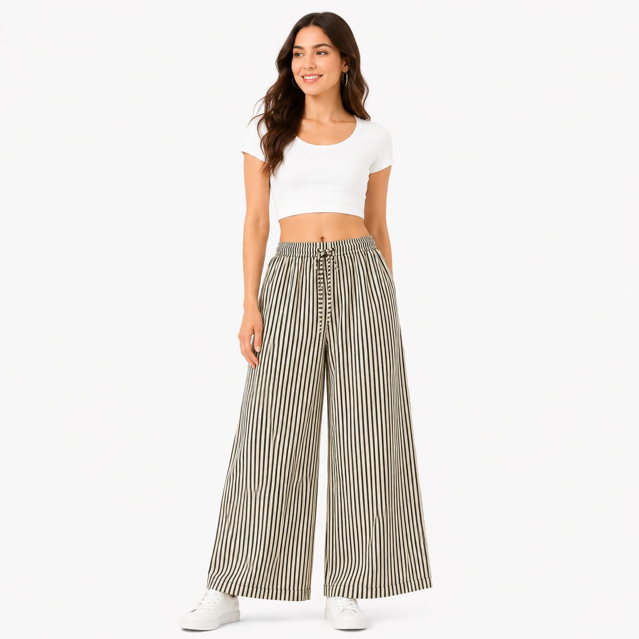 Beige Cotton Palazzo Pant