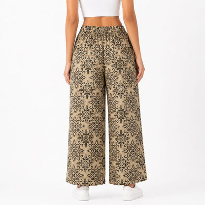 Beige Cotton Printed Palazzo Pant (Free size)