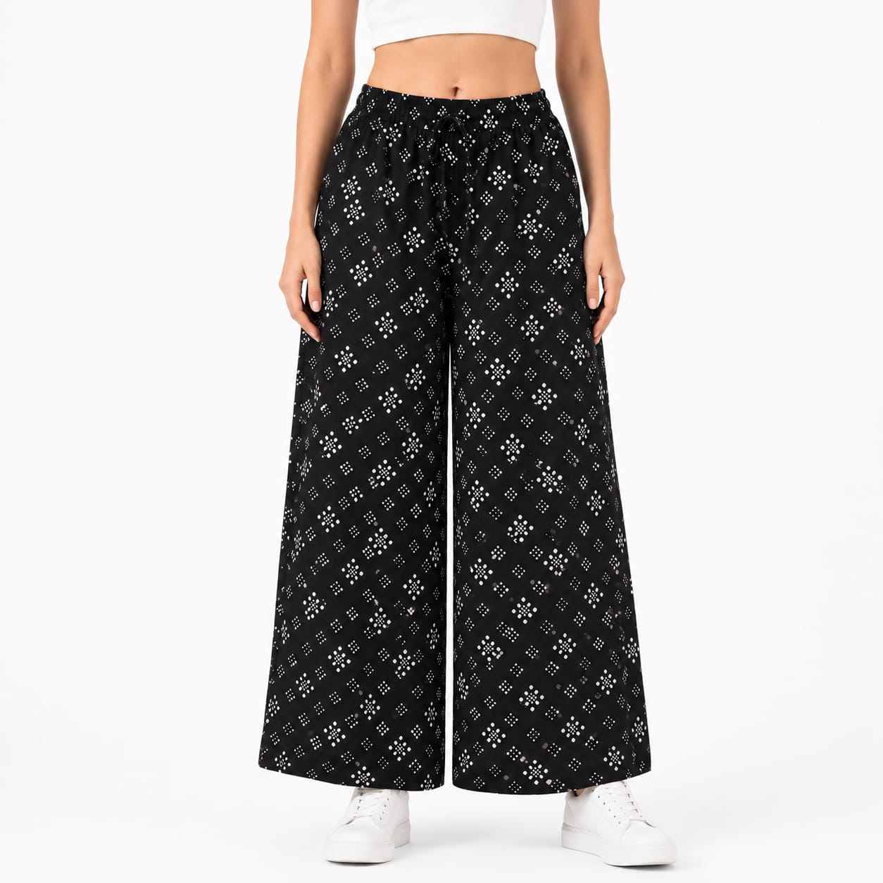 Black Cotton Printed Palazzo Pant (Free size)