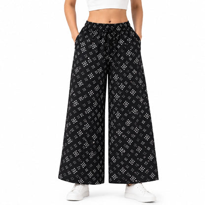 Black Cotton Printed Palazzo Pant (Free size)