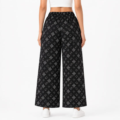 Black Cotton Printed Palazzo Pant (Free size)