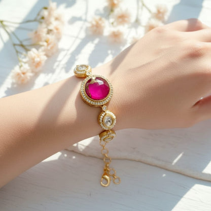 Classic Kundan Bracelet With Gold Plating