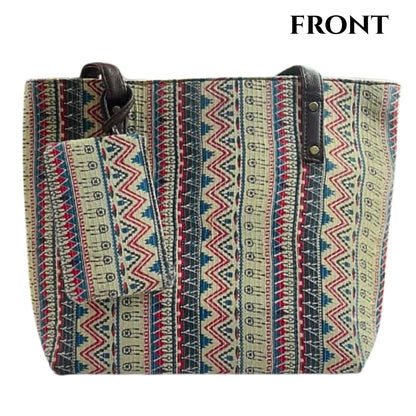 Beautiful Ikkat Fabric Multicolour Tote Bag With Mobile Pouch